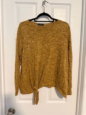 Caralase Mustard Tie-Front Long Sleeve Knit Top
